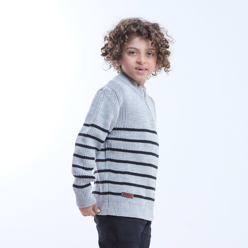 بيبو بلوفر اولادي مقلم أكمام طويلة_رمادي - Image 3